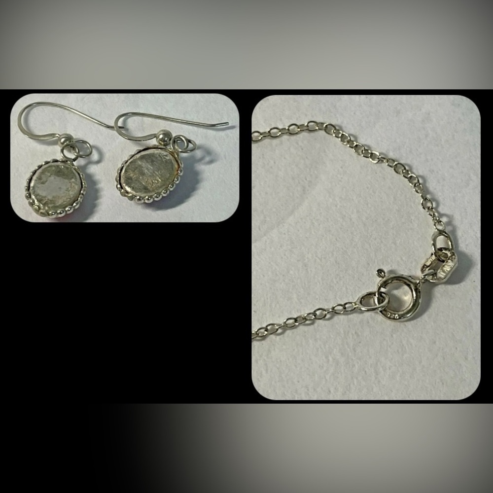 Rose Pink Oval Jasper Sterling Silver Artisan Made Earrings & Necklace Set NEW - Picture 3 of 3